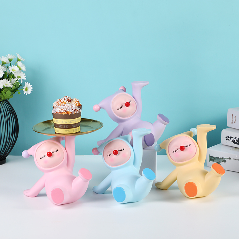 卡通可爱小丑创意托盘摆件入户玄关钥匙收纳客厅桌面家居装饰树脂摆件