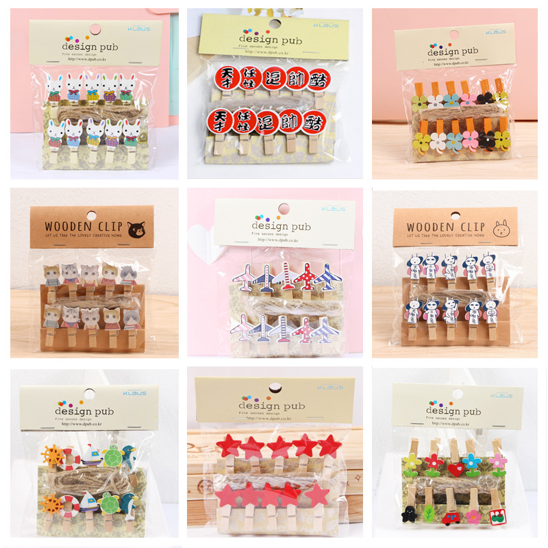 木制可爱卡通带麻绳相片照片夹