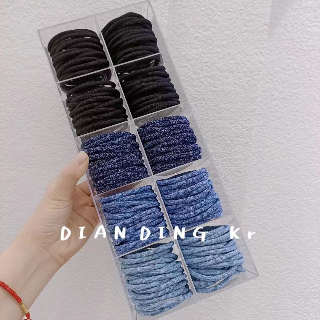 Dingdian No.1 Store Children's candy-colored acrylic box set Basic retro denim hair band and hair accessory A00003 details Picture
