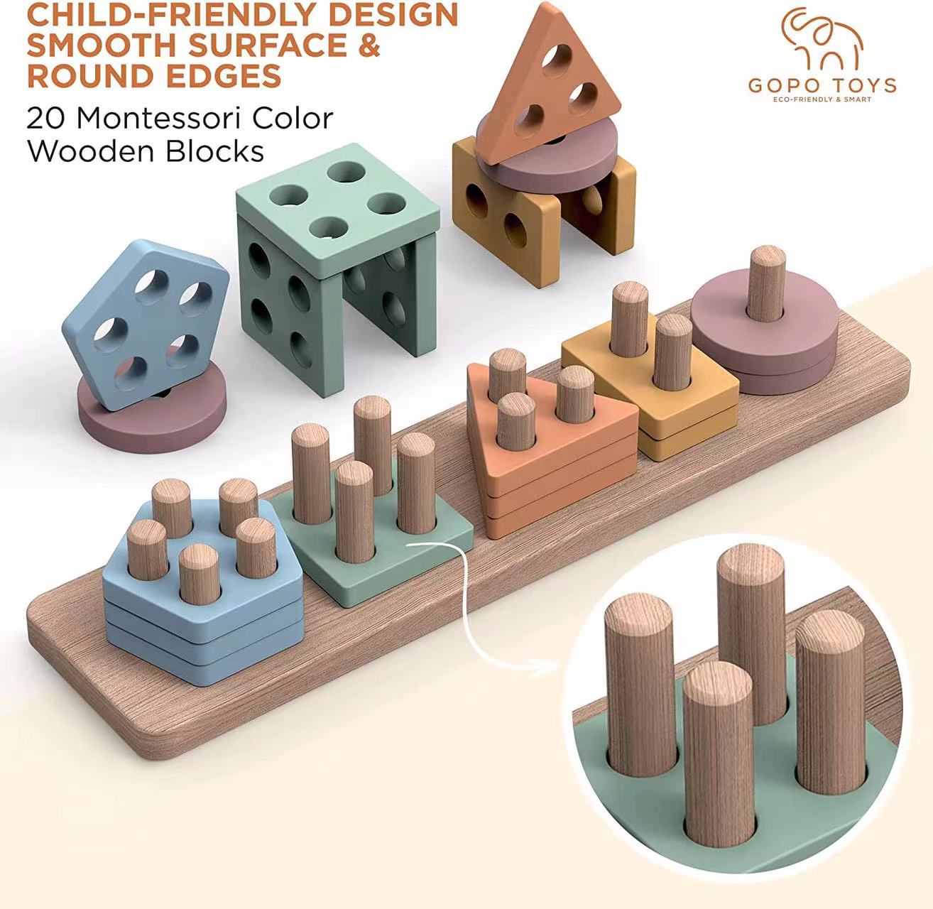 Amazon's best-selling children's educational toy development: Intellectual wooden sorting and stacking toys, Montessori toys details Picture