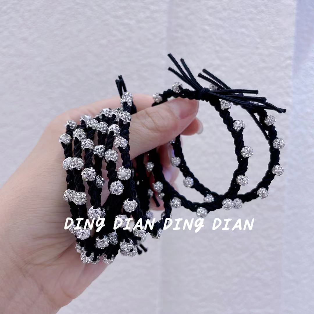 Dingdian No.1 Store Hand-woven rhinestone black versatile hair tie and leather band hair accessory F00017