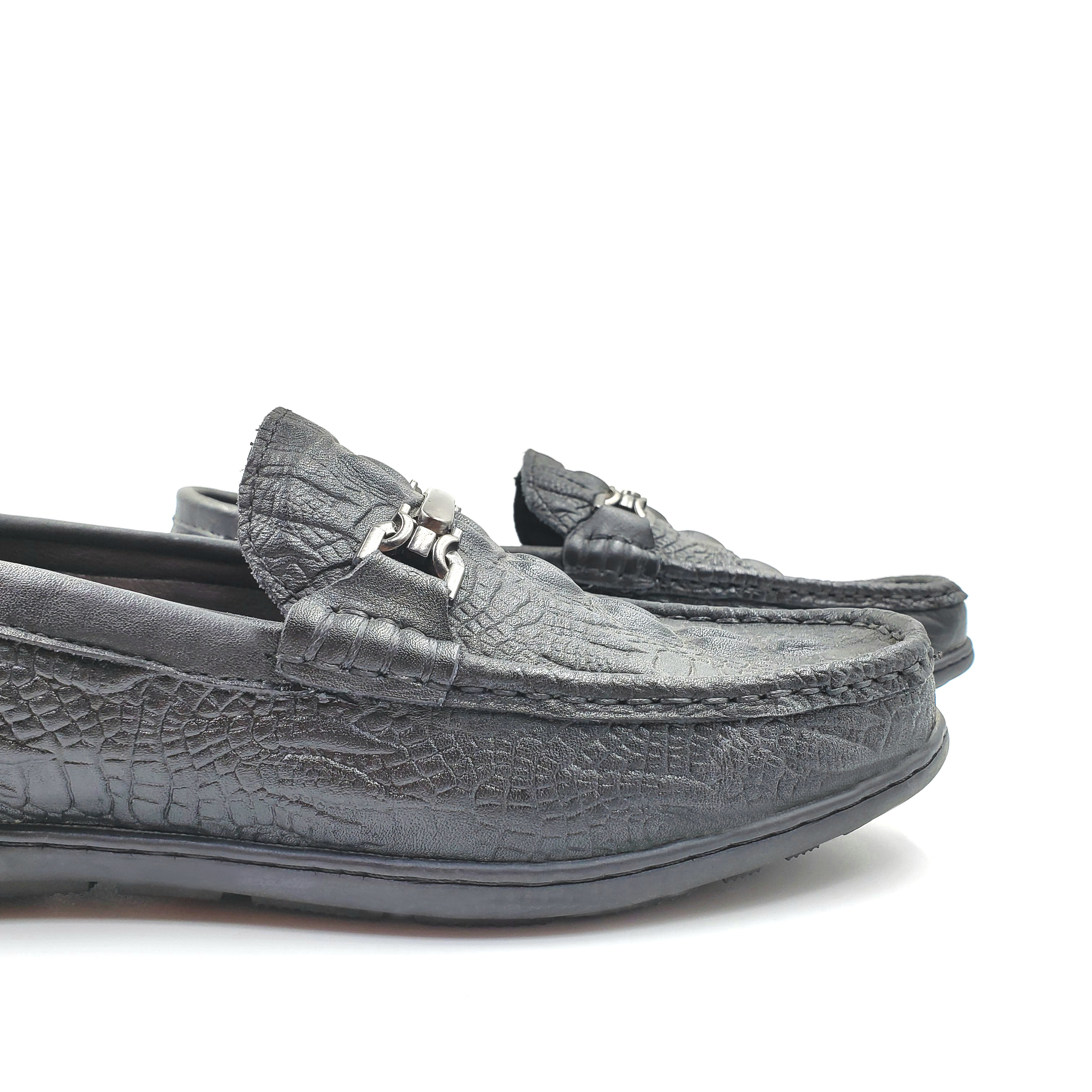 Men's crocodile-patterned casual shoes, trendy men's hooded leather shoes, black driving shoes, soft-soled genuine leather men's bean shoes Item Picture