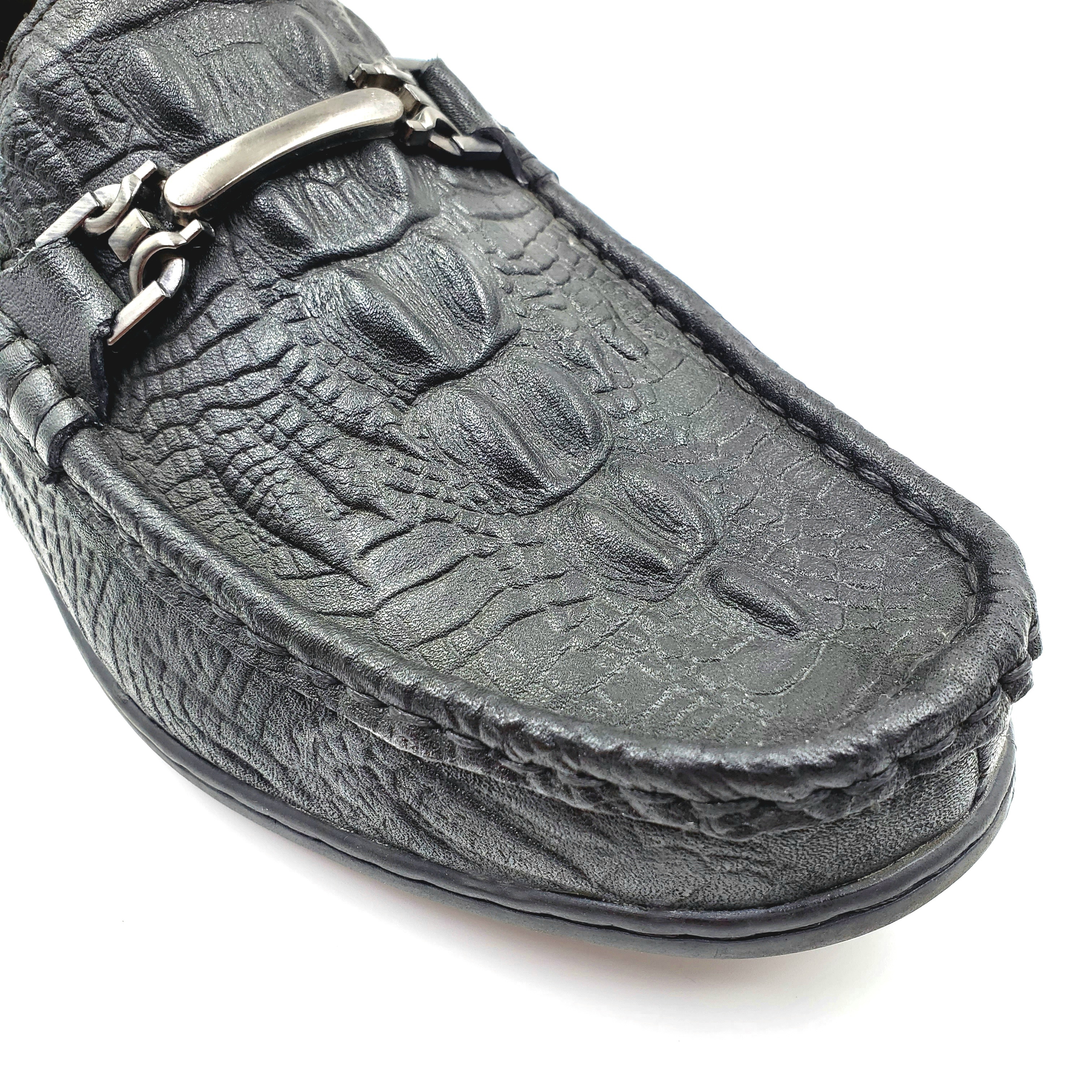 Men's crocodile-patterned casual shoes, trendy men's hooded leather shoes, black driving shoes, soft-soled genuine leather men's bean shoes Specification image