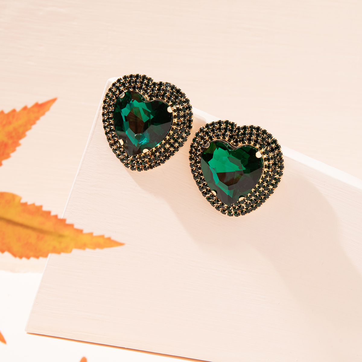 欧美热销创意设计心形宝石耳钉奢华时尚单品简单气质耳环图