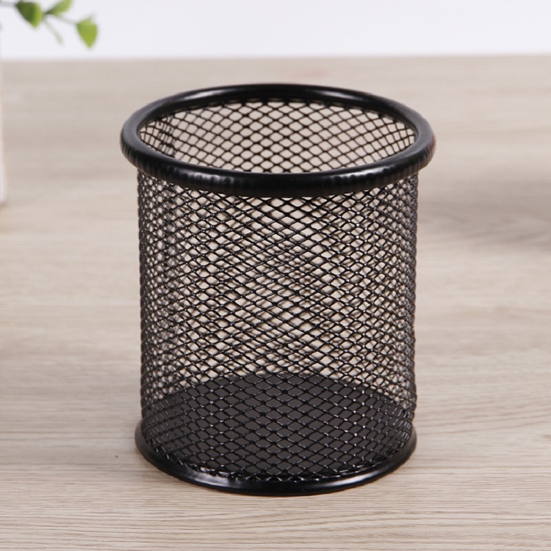 厂家直销简约圆形笔筒创生办公用品黑色网状金属笔筒笔插方形加厚