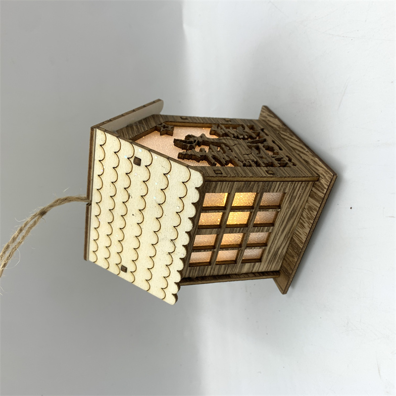 木质圣诞装饰 木制发光小木屋 新款镂空圣诞摆件LED木质装饰挂件 圣诞挂件 -3