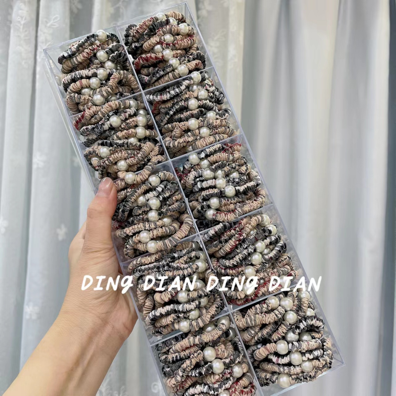 Dingdian No.1 Store offers basic high-elasticity small hand-nailed pearl cloth rings, hair bands and rubber bands B20307 details Picture