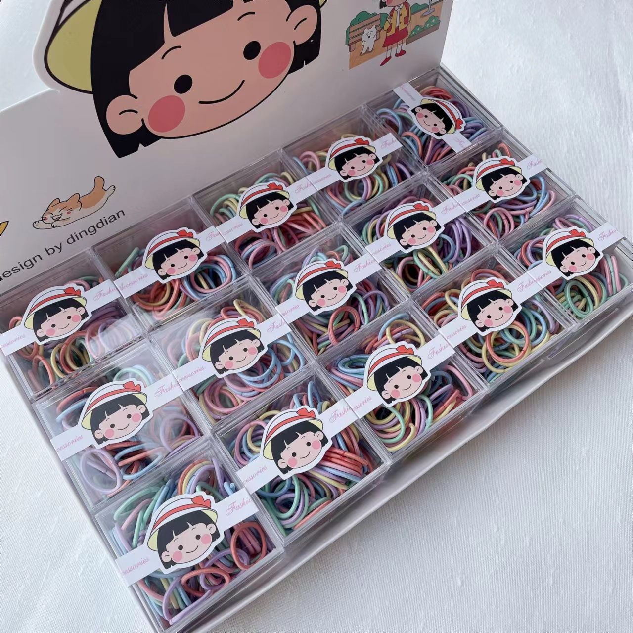 Dingdian No.1 Store's basic high-elasticity children's candy-colored small square box super value hair band rubber band A20977 details Picture