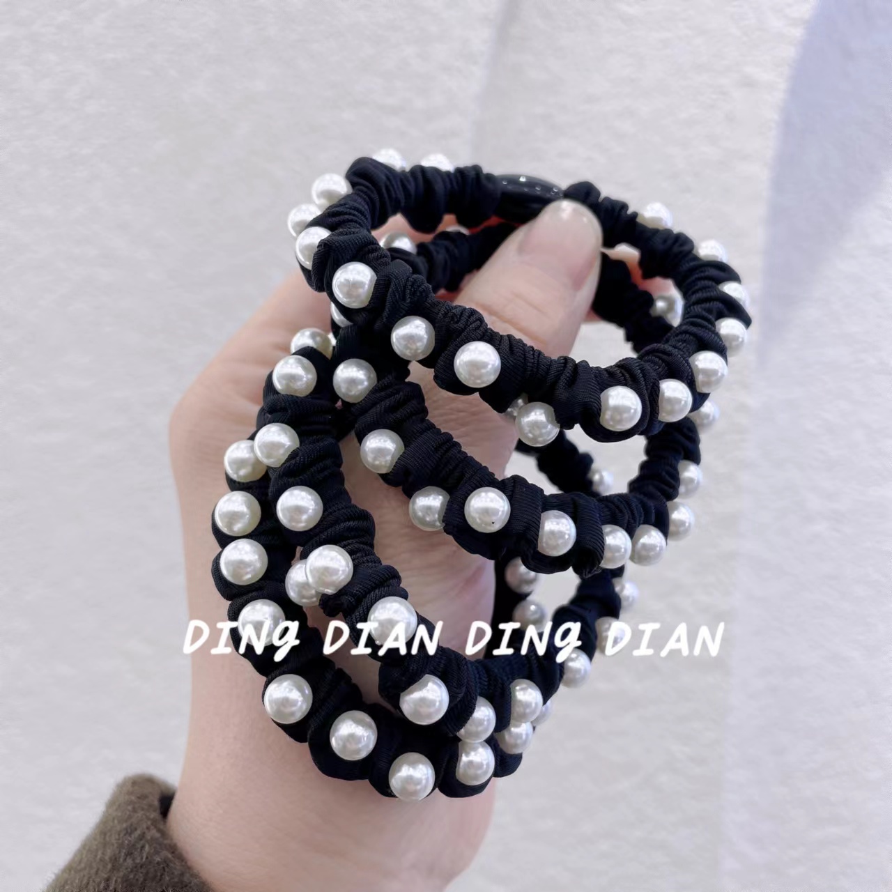 Dingdian No.1 Store offers basic high-elasticity hand-nailed pearl cloth rings, hair bands and rubber bands B19101 details Picture
