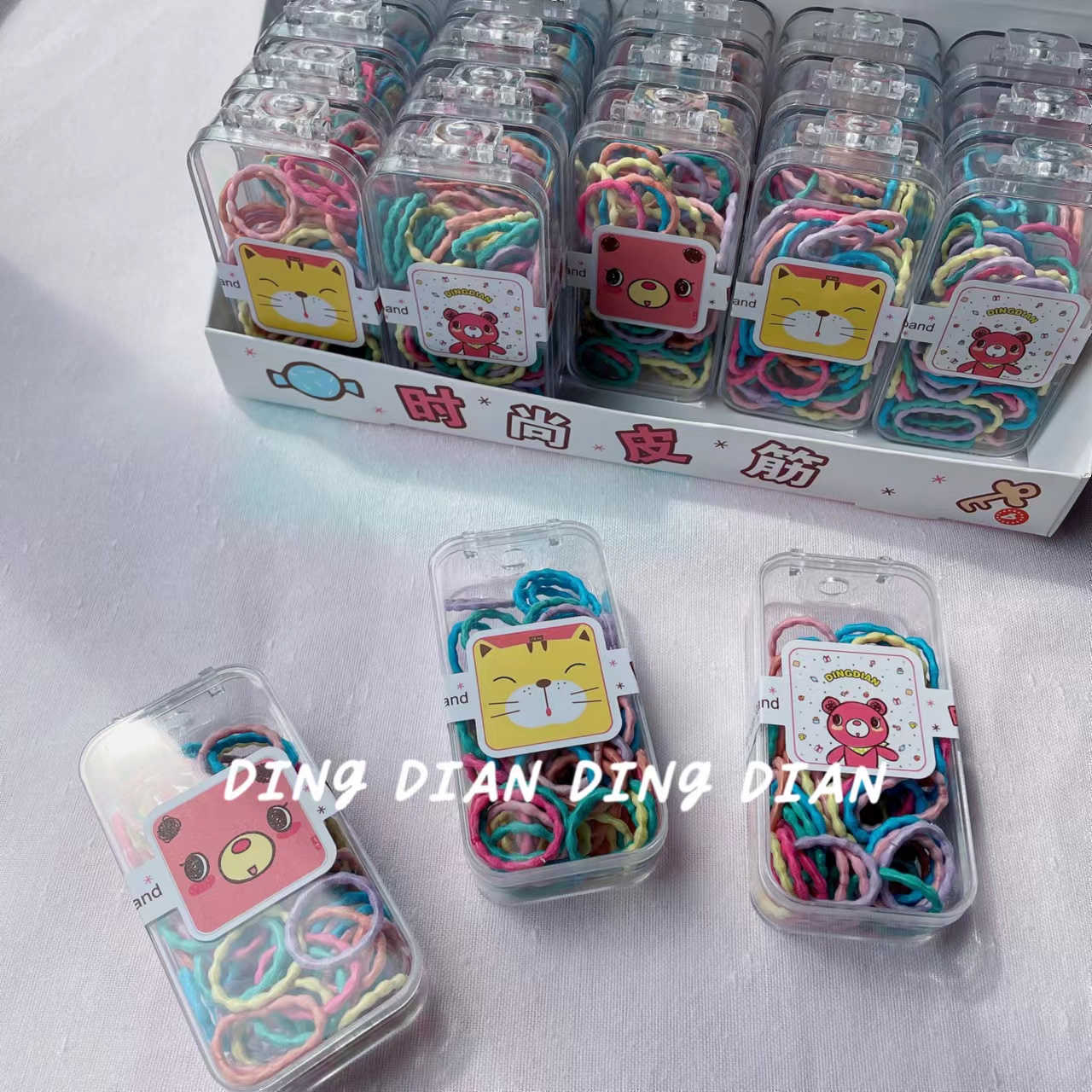 Dingdian No.1 Store's basic high-elasticity children's candy-colored small square box can be hung with a super value hair band and elastic band A20973 Application Scenario