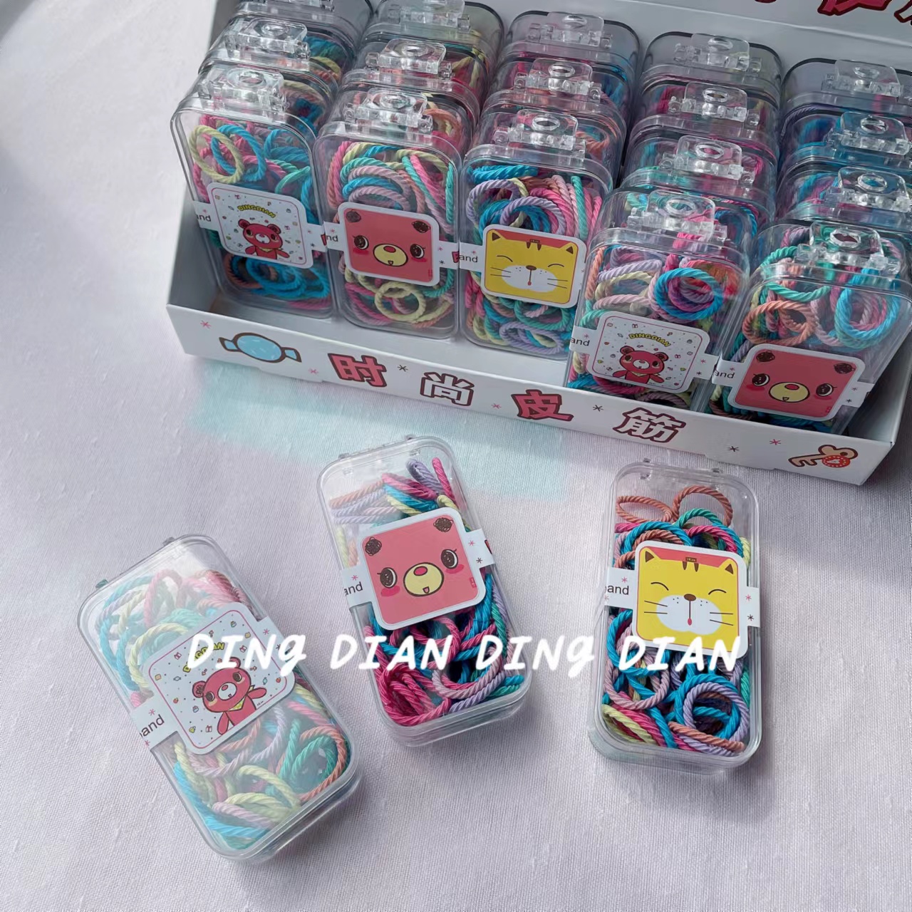 Dingdian No.1 Store's basic high-elasticity children's candy-colored small square box can be hung with a super value hair band and elastic band A20973 details Picture