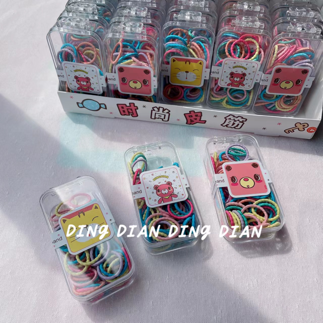 Dingdian No.1 Store's basic high-elasticity children's candy-colored small square box can be hung with a super value hair band and elastic band A20973 Specification image