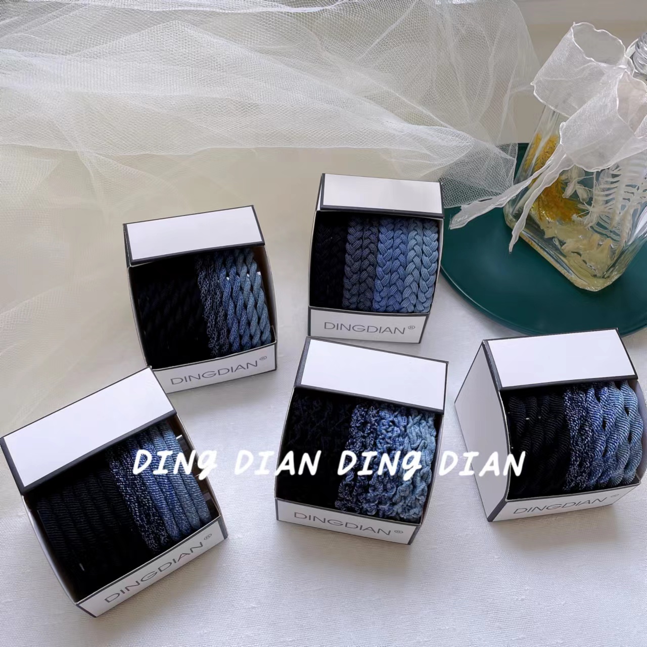 Dingdian No.1 Store's basic high-elasticity denim winter plush versatile ponytail fashion hair band A00003