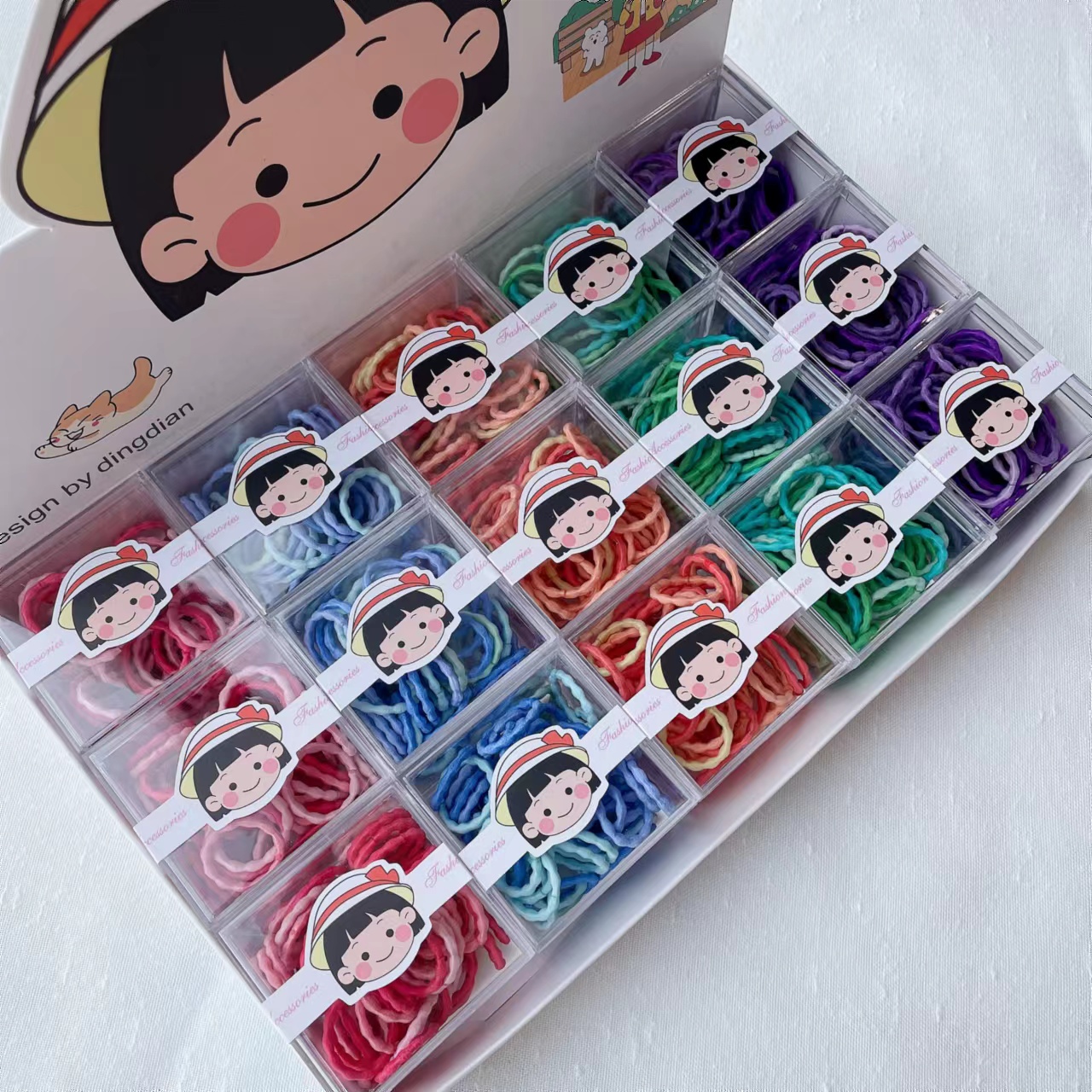 Dingdian No.1 Store's basic high-elasticity children's candy-colored small square box super value hair band rubber band A20977 Specification image