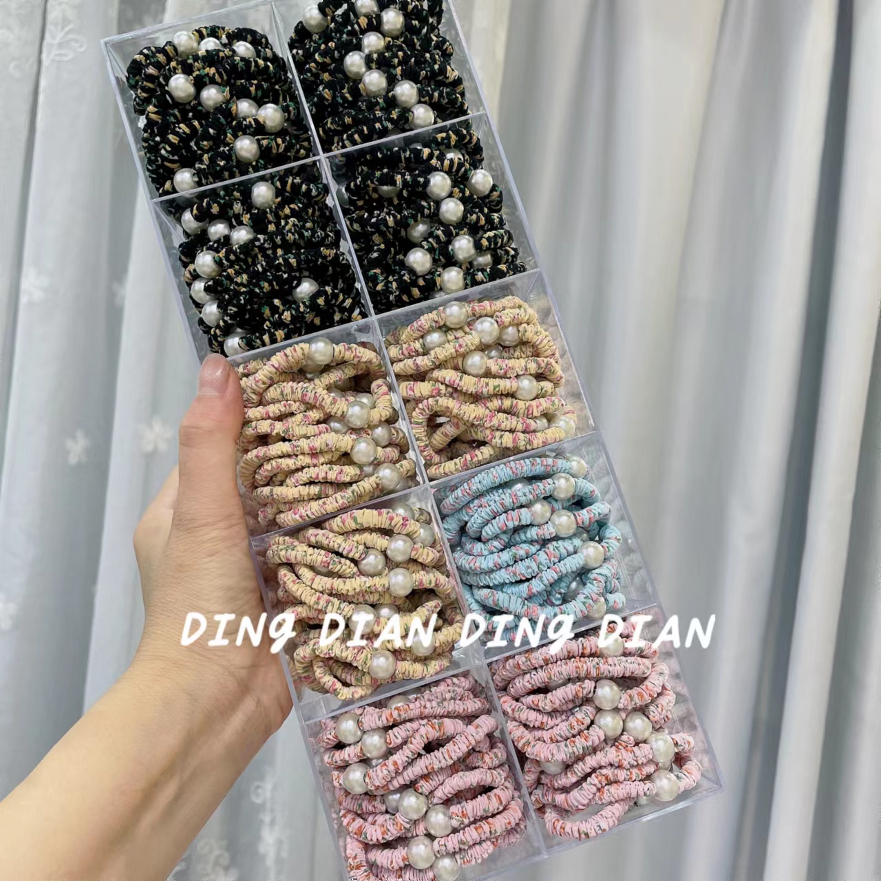 Dingdian No.1 Store offers basic high-elasticity small hand-nailed pearl cloth rings, hair bands and rubber bands B20307 Item Picture