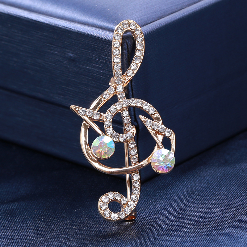 Factory direct sales of creative and light luxury Korean version new best-selling water diamond note brooches, light luxury creative retro brooches, simple and fashionable accessory pins in stock Specification image