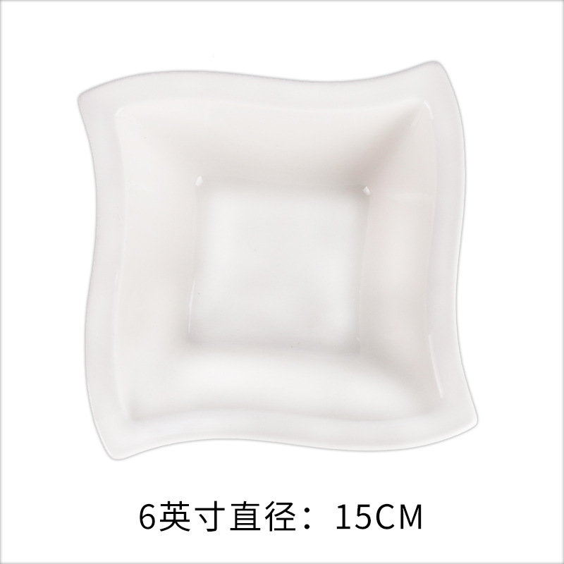 Square rotating plate and bowl series ceramic tableware for export, white porcelain bowls and plates, hotel supplies, salad bowls, steak plates Application Scenario