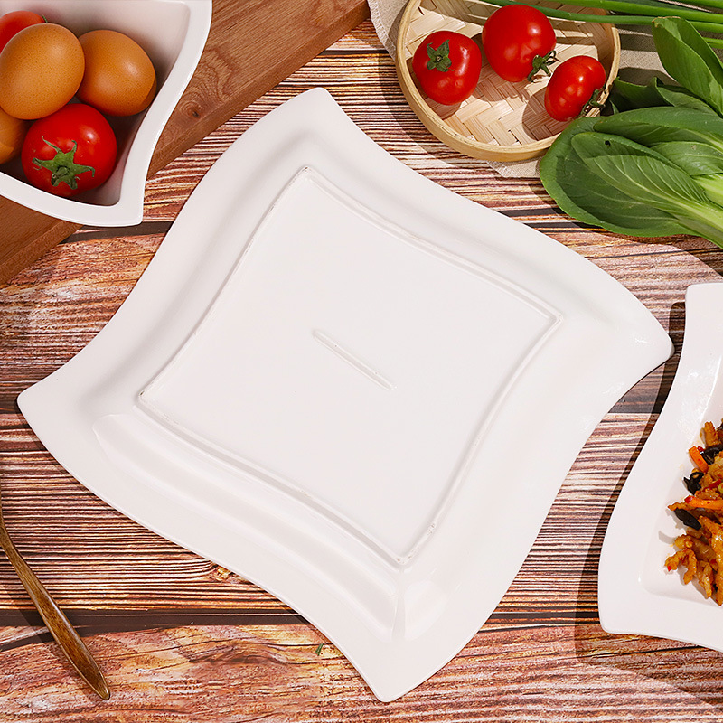 Square rotating plate and bowl series ceramic tableware for export, white porcelain bowls and plates, hotel supplies, salad bowls, steak plates Specification image