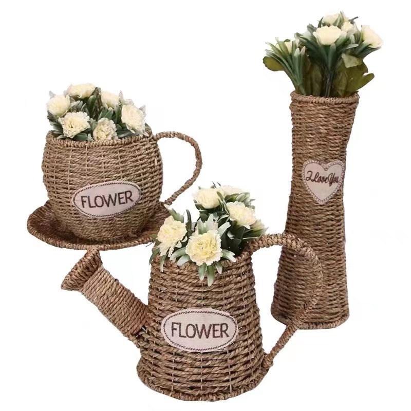 手工水草编织/装饰拍摄道具/咖啡厅摆件白底实物图