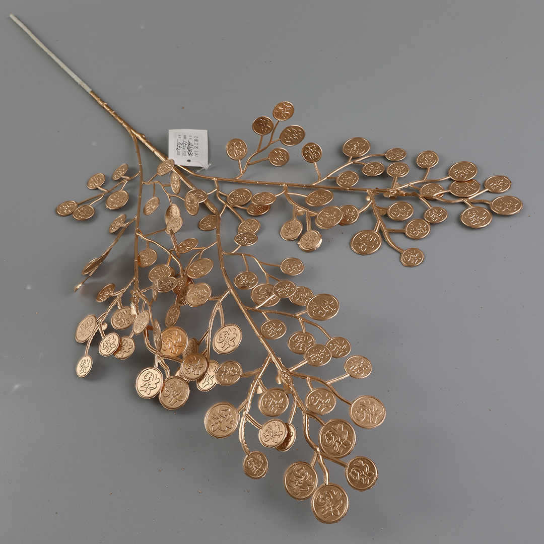 Artificial flowers with golden plastic leaves for home decoration details Picture