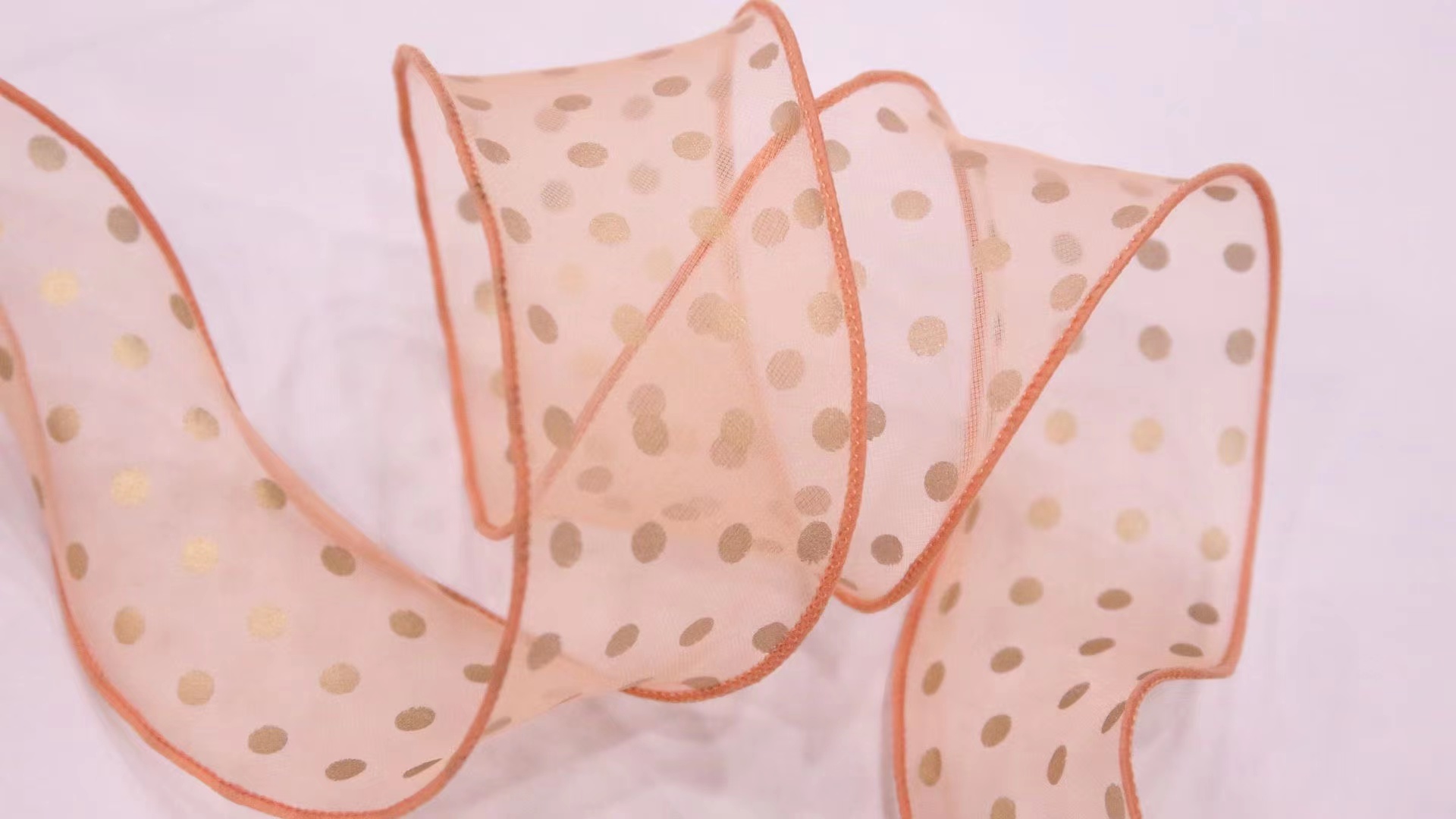 Direct sales from the manufacturer of matte and gold-dot gauze fabric lace ribbons from South Korea for export, 50Y Item Picture