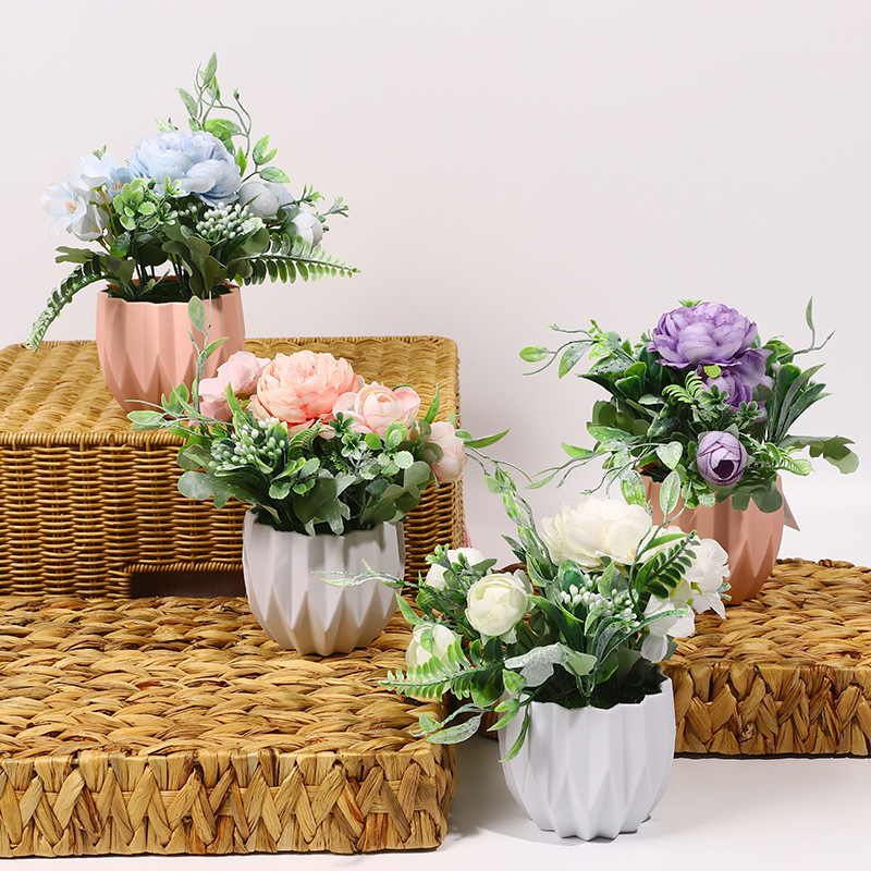 仿真花客厅插花摆件餐桌摆花花艺套装干花仿陶瓷花瓶绣球花摆件B1塑料花篮