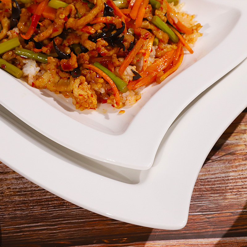 Square rotating plate and bowl series ceramic tableware for export, white porcelain bowls and plates, hotel supplies, salad bowls, steak plates details Picture