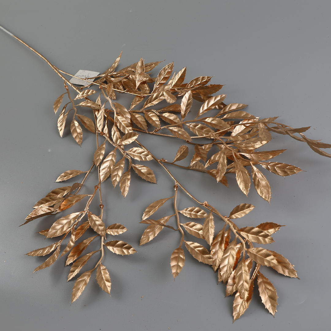 Artificial plant plastic golden leaf Christmas decorative flowers Specification image