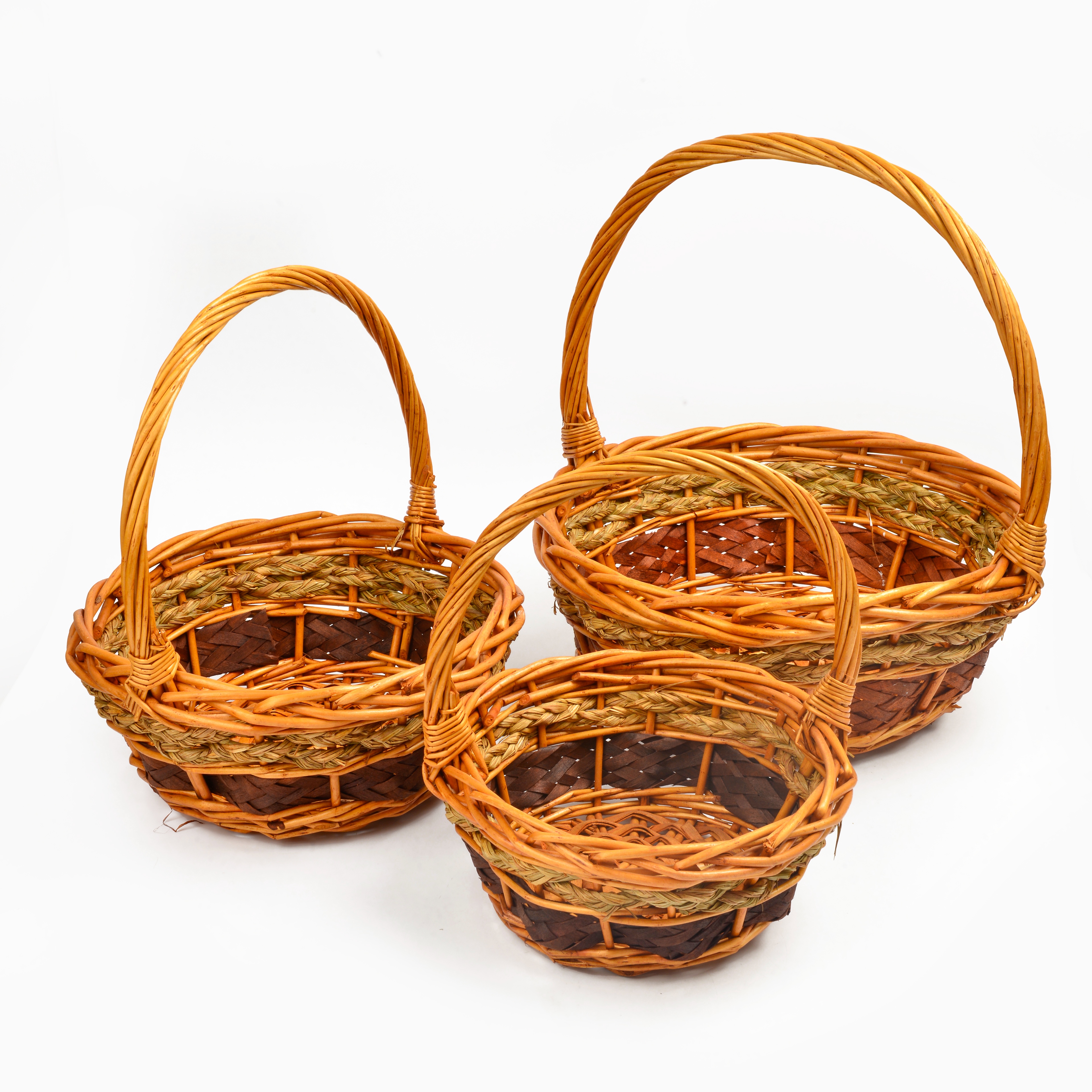 Nordic-style wicker and rattan woven fruit basket, supermarket gift, wicker woven basket, gift basket, hand-held basket, three-piece set, storage basket