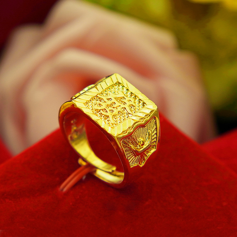 Factory direct sales of brass gold-plated jewelry, thick and elegant rings, wholesale men's fortune and wealth rings, novel and interesting accessories with open rings Application Scenario