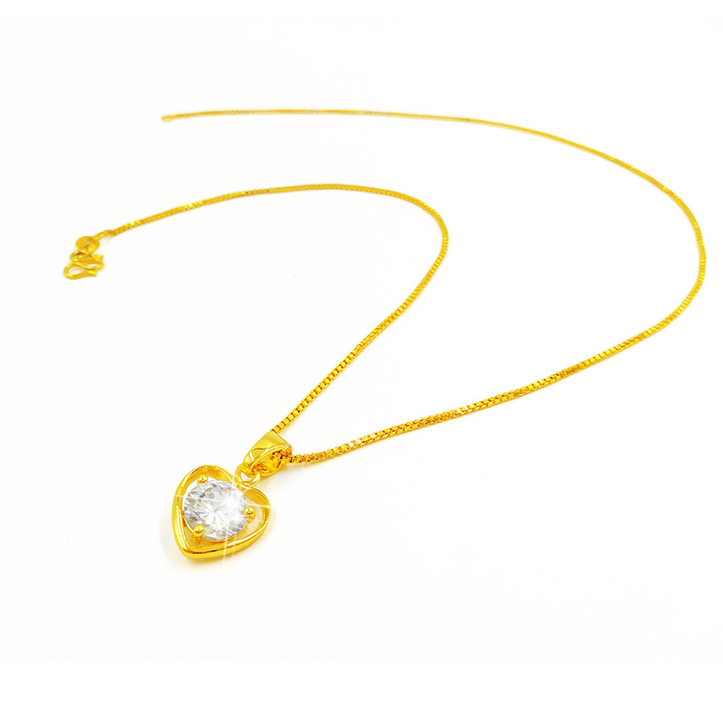 Heart-shaped pendant necklace with zircon colored diamonds, brass gold-plated jewelry, imitation gold jewelry, colored gemstone series, novel jewelry factory direct sales Item Picture