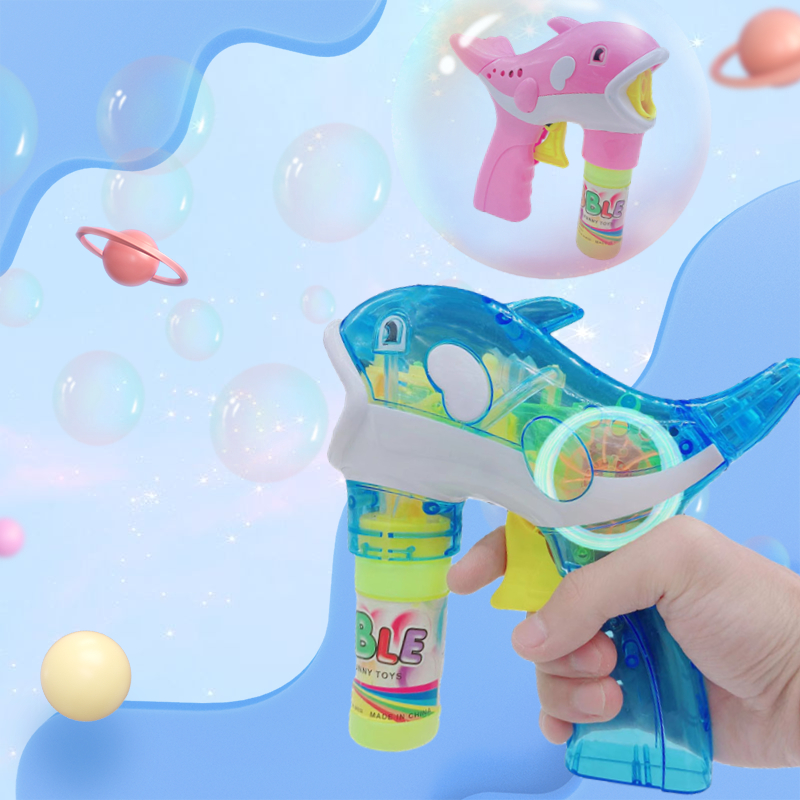 Cross-border foreign trade dolphin bubble machine, children's outdoor interactive bubble toy, technological space bubble gun, safe and non-toxic bubble water, environmentally friendly ABS material, anti-drop, no need for dipping water, inertial, no battery, street stall night market supply Item Picture