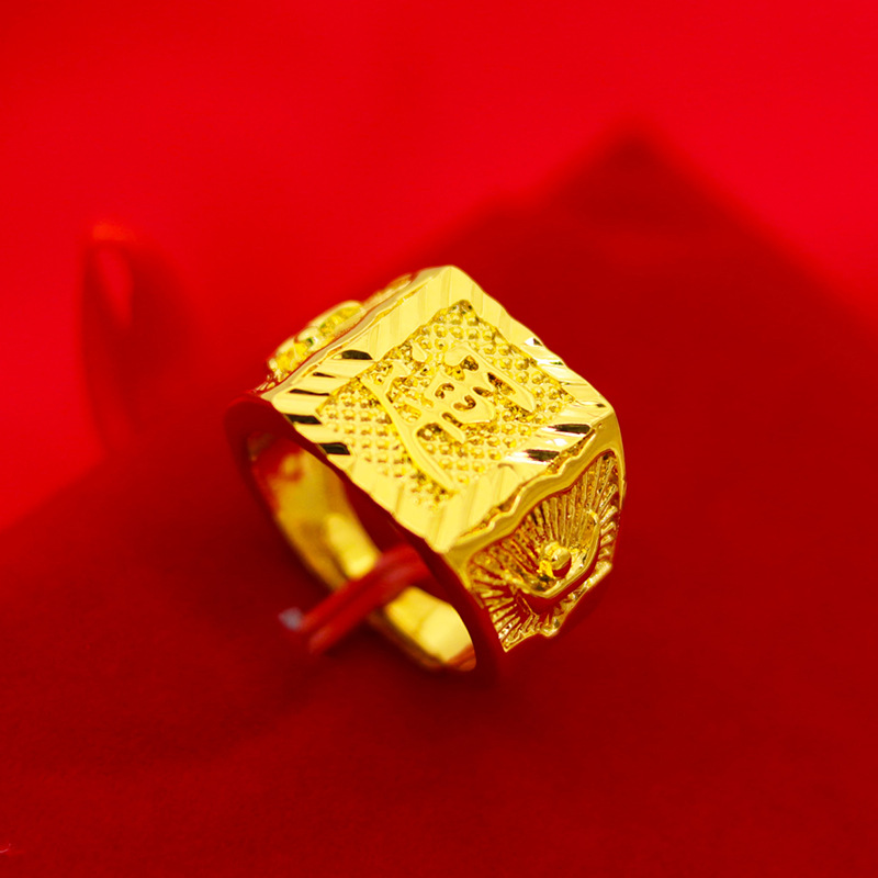 Factory direct sales of brass gold-plated jewelry, thick and elegant rings, wholesale men's fortune and wealth rings, novel and interesting accessories with open rings Item Picture