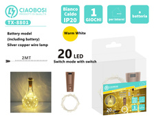 CIAOBOSI 乔泊斯20L瓶塞铜丝灯 灯距10CM，(含电池) 银线 暖白 CON CONTROLLER GIOCH