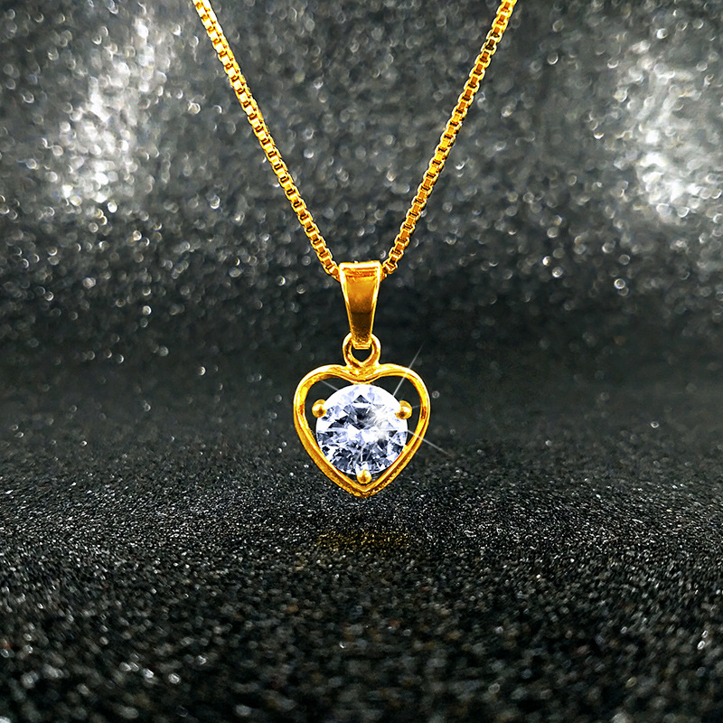 Heart-shaped pendant necklace with zircon colored diamonds, brass gold-plated jewelry, imitation gold jewelry, colored gemstone series, novel jewelry factory direct sales Specification image