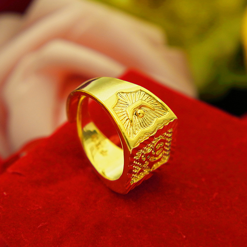 Factory direct sales of brass gold-plated jewelry, thick and elegant rings, wholesale men's fortune and wealth rings, novel and interesting accessories with open rings details Picture