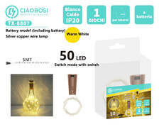 CIAOBOSI乔泊斯50L瓶塞铜丝灯 灯距10CM，(含电池) 银线 暖白 CON CONTROLLER GIOCHI