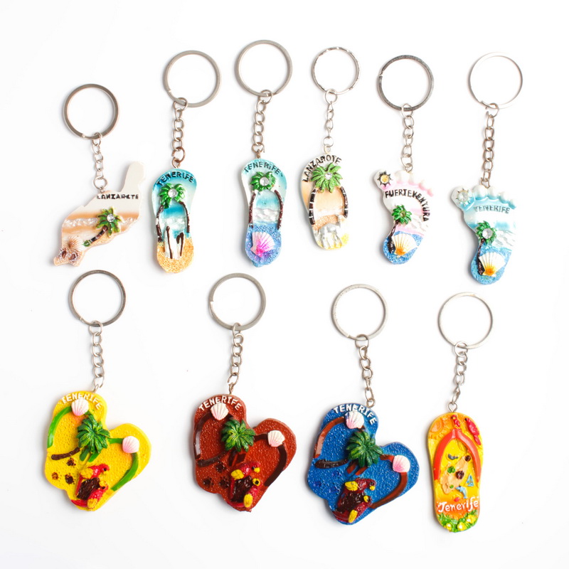 厂家定制  西班牙群岛海洋风3D手绘拖鞋 脚丫树脂钥匙扣钥匙挂件
