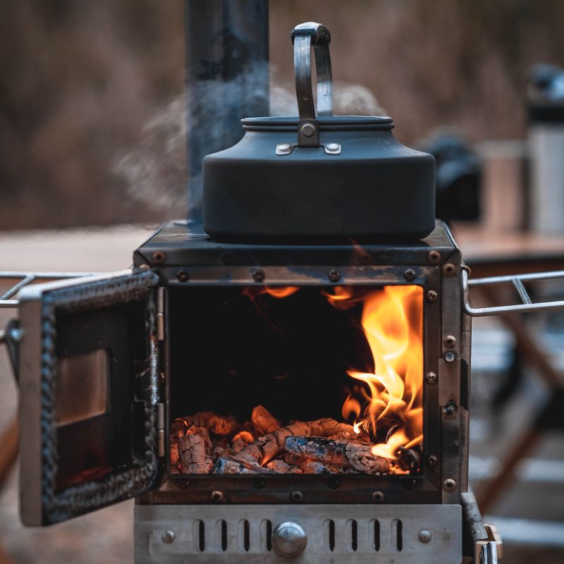 Xanoduji outdoor tent uses a portable camping stove with a chimney, a stove inside the tent, and a yurt tent heating stove Item Picture