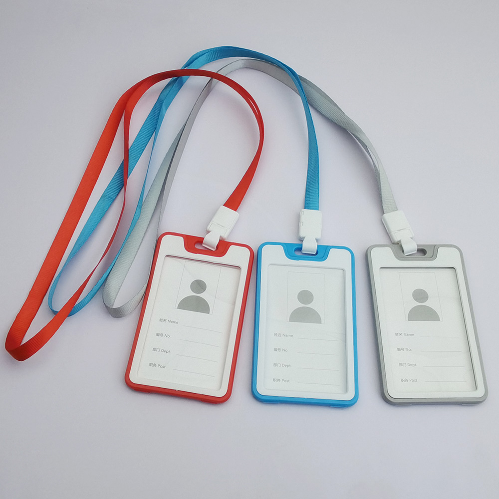The card holder for the ID card features a double-sided transparent design Specification image
