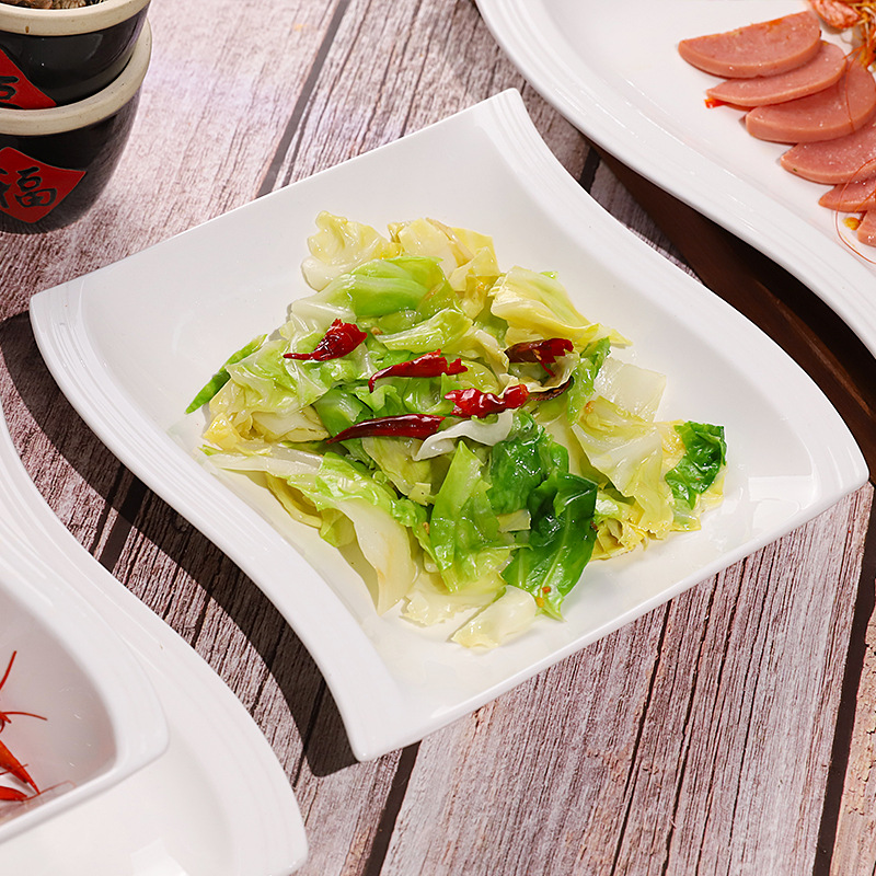 Export ceramic tableware, salad bowls, Western plates, soup plates, wavy pattern series, hotel tableware, pure white creative factory price details Picture