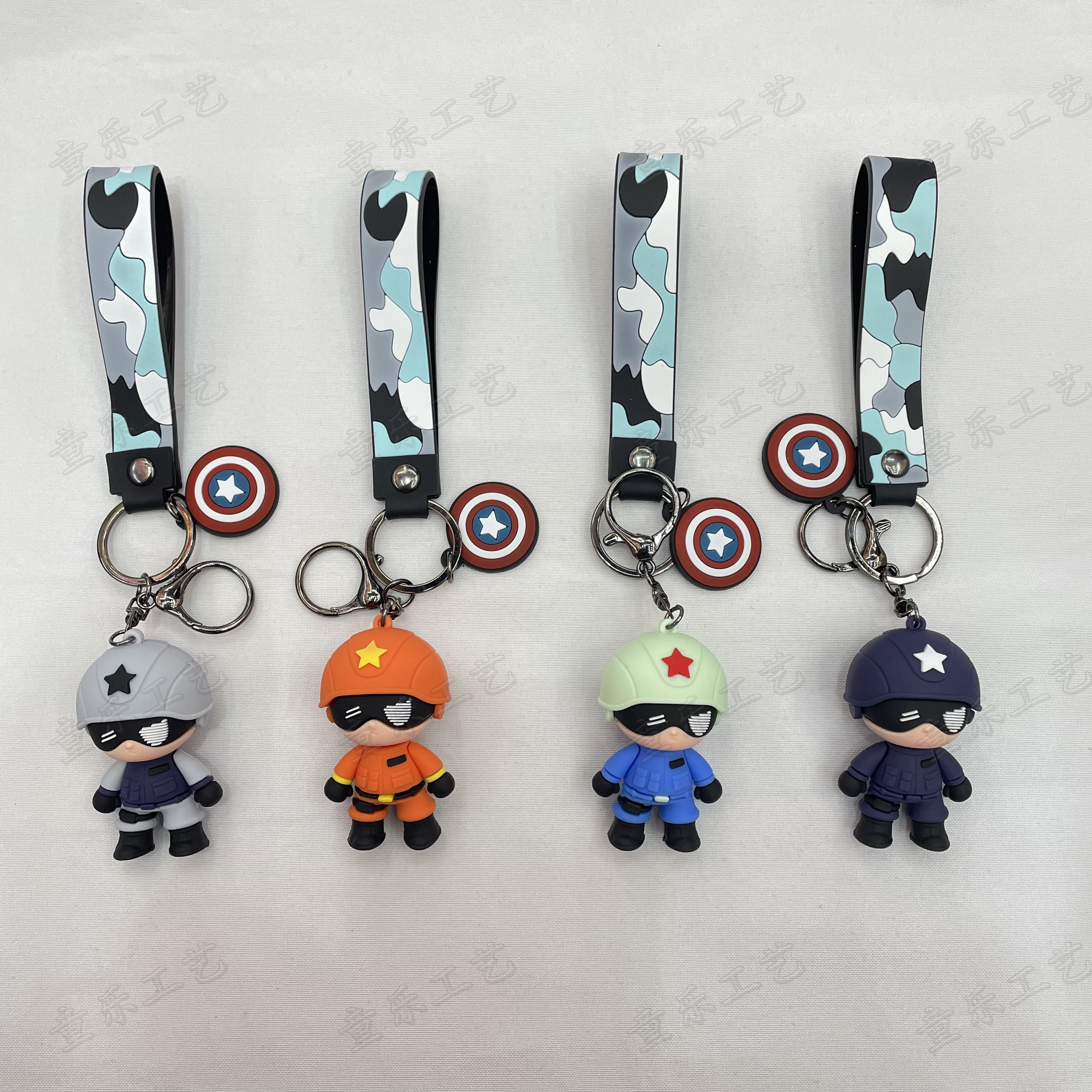 Firefighter figurines, cartoon fire alarm keychains, car key pendants, bag pendants, fire alarm doll pendants
