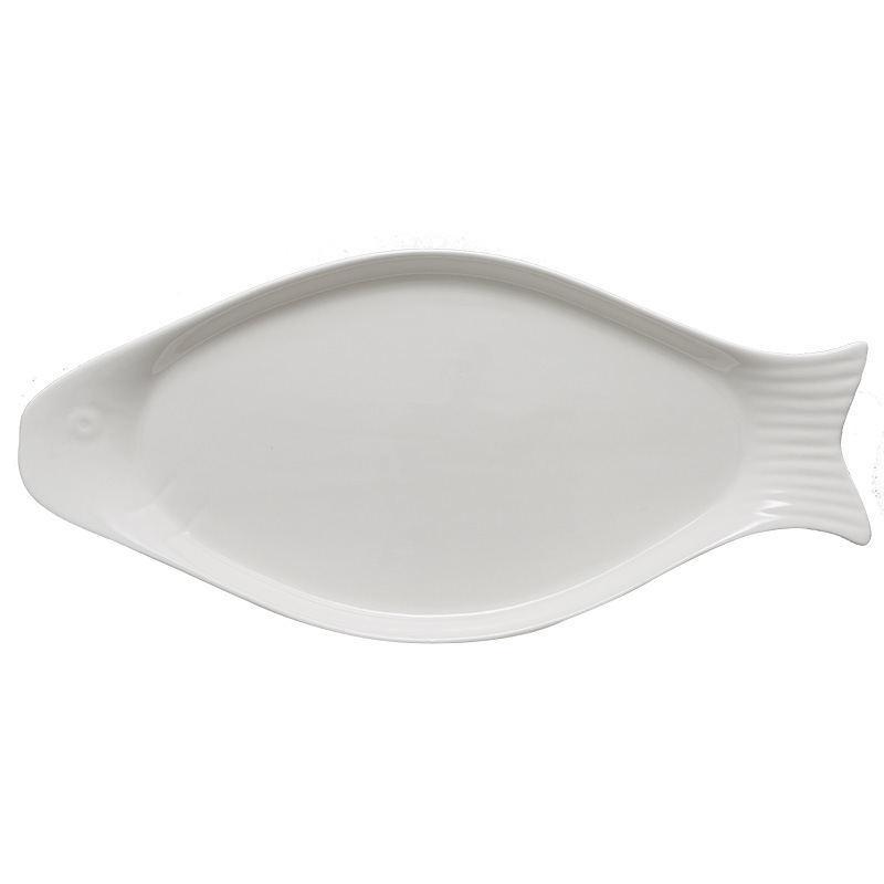 Fish-shaped plate, creative plate, ceramic tableware, hotel porcelain direct supply, steamed fish plate, microwave-safe Item Picture