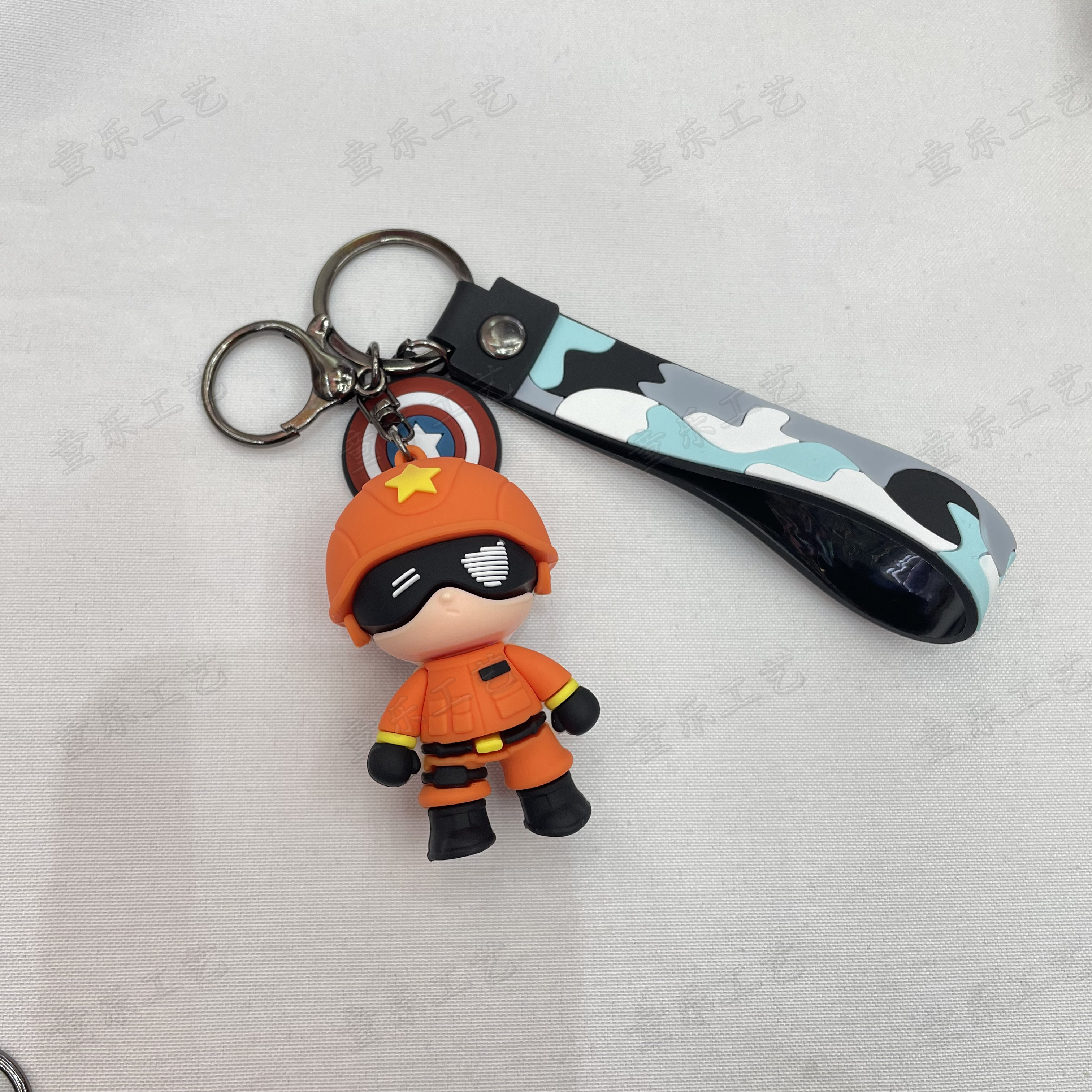 Firefighter figurines, cartoon fire alarm keychains, car key pendants, bag pendants, fire alarm doll pendants details Picture