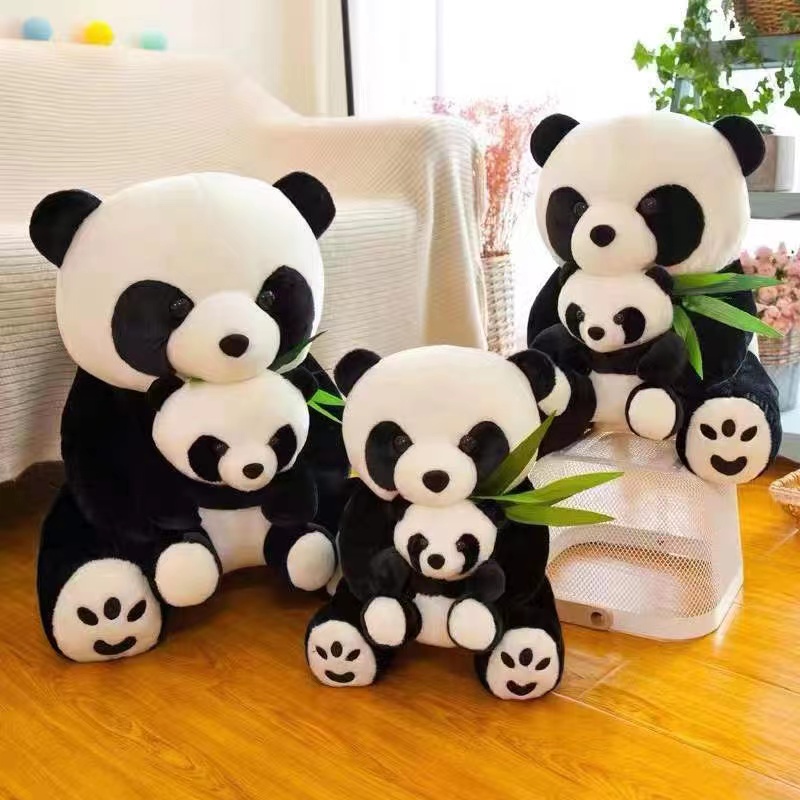 母子熊猫毛绒玩具娃娃公仔仿真抱竹熊猫