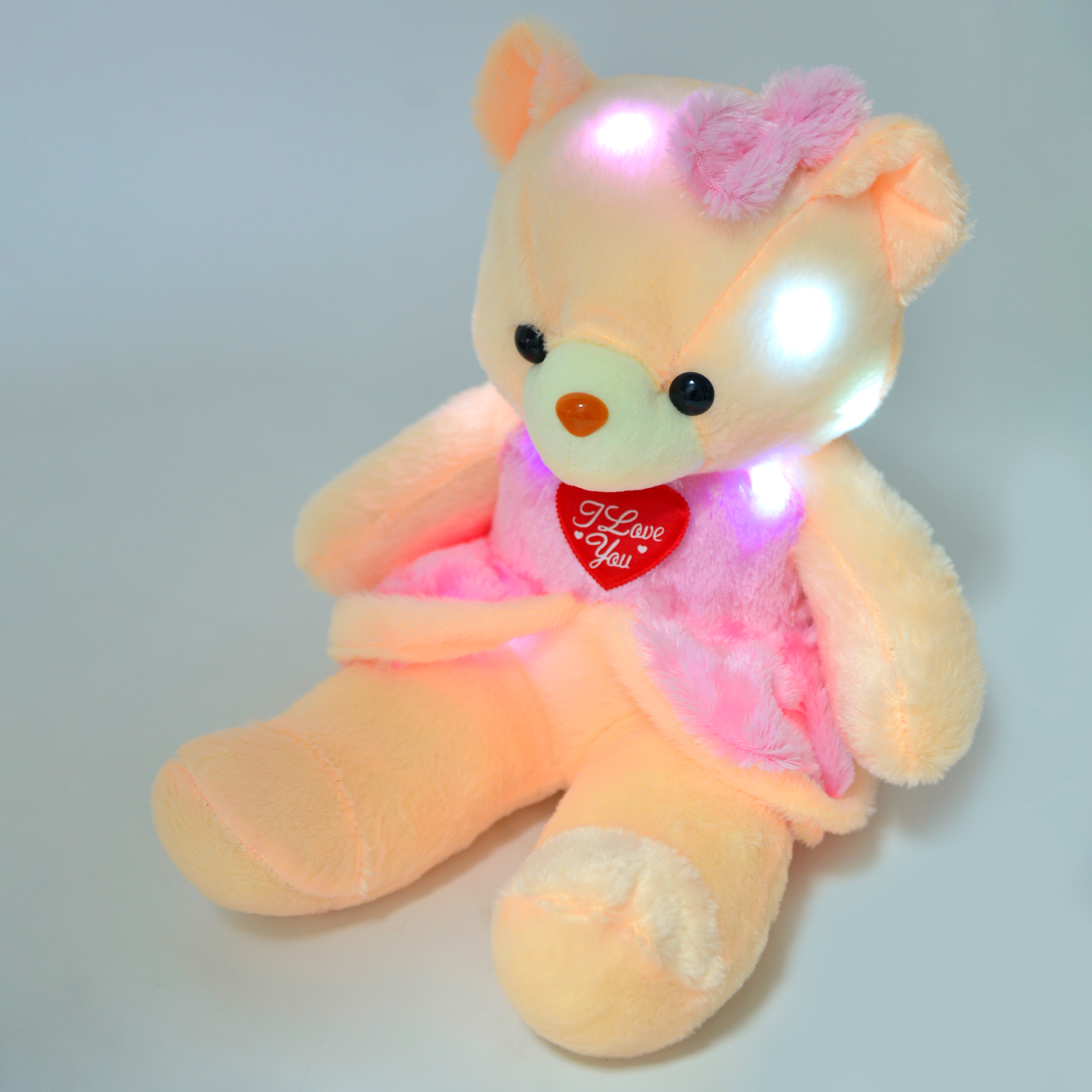 Creative glowing plush toy bear, seven-color glowing cute pink heart-shaped teddy bear doll manufacturer wholesale festival gifts Item Picture