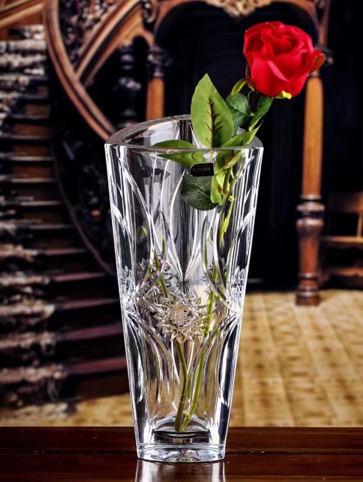 Yuxing transparent crystal glass vase, European rose flower arrangement, decorative craftsmanship, lucky bamboo hydroponic living room decoration piece