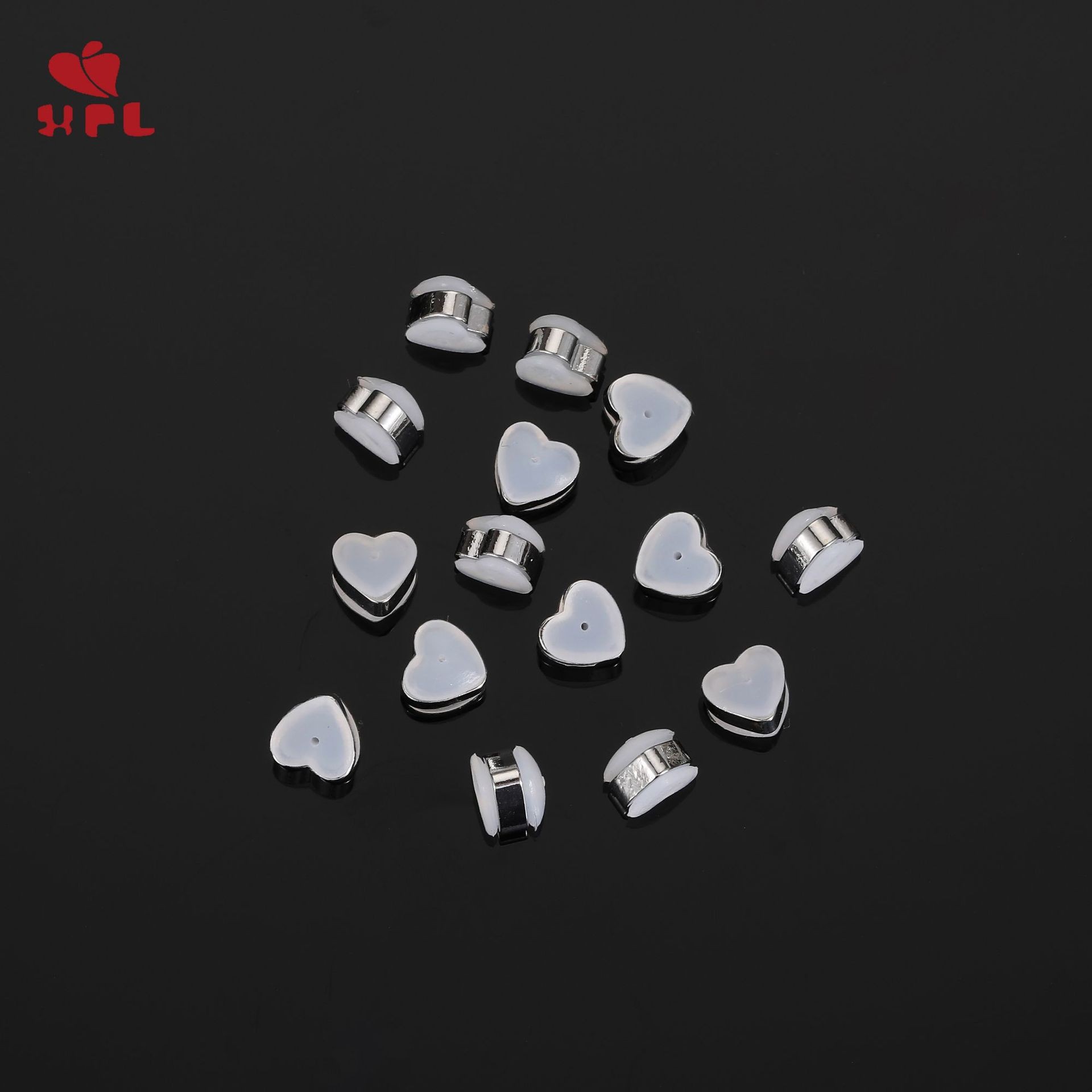 桃心硅胶耳堵 铜镀18K金 透明爱心围圈耳迫 耳钉耳塞饰品配件