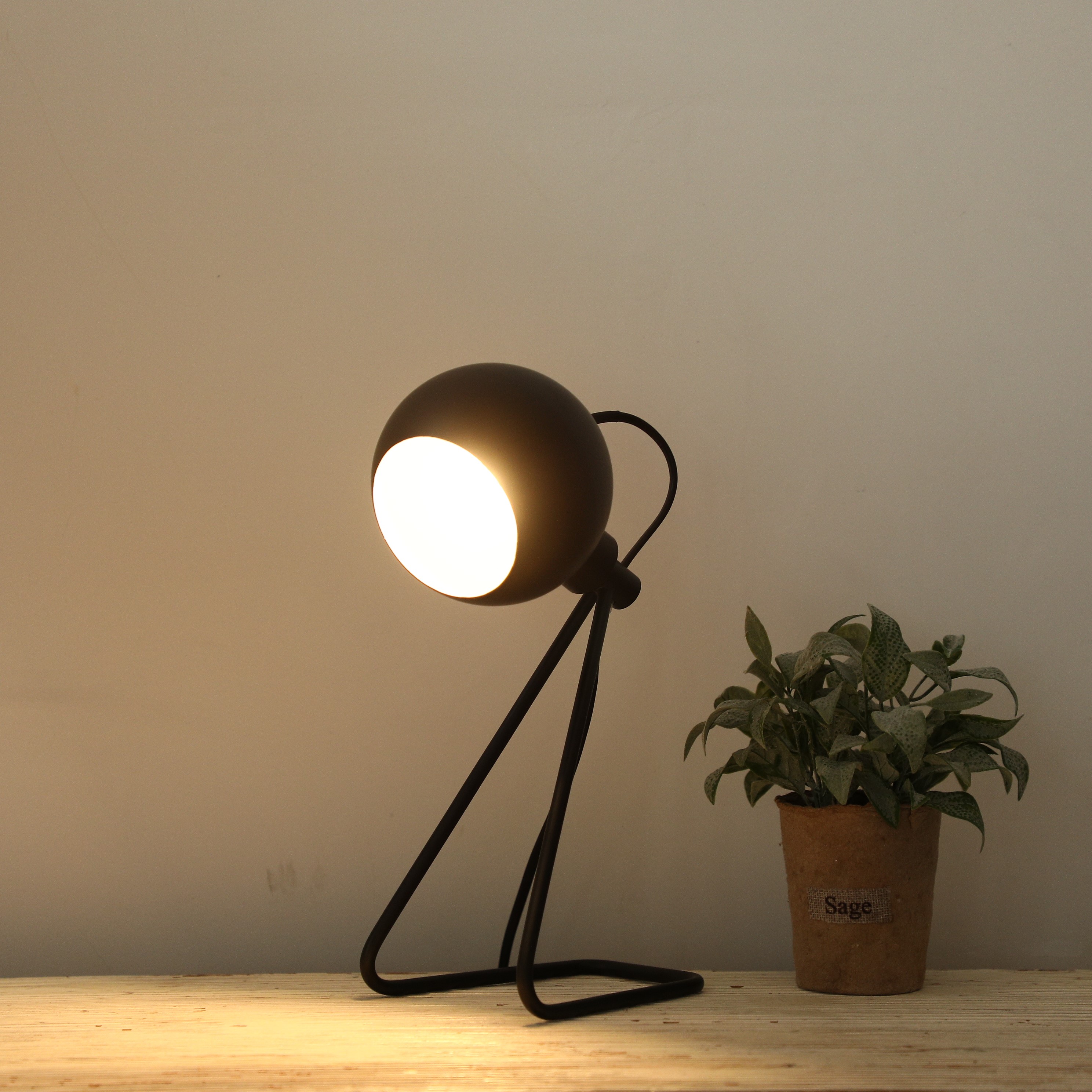Creative indoor table lamp, ironwork decorative lamp, magnetic black and white round ball table lamp, rotatable spray-painted table lamp