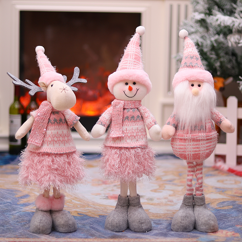 Christmas standing deer decorative items, dolls and ornaments, Nordic-style reindeer knitted dolls, couple Christmas pink dolls Specification image